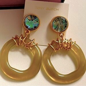 Tory Burch Gold and Green Statement Earrings
